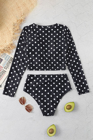 Polka Dot Two Pieces Long Sleeve UPF50+ Rash Guard