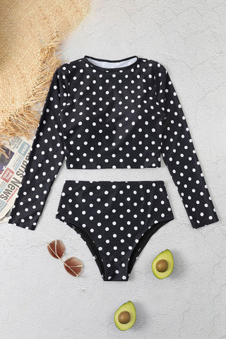 Polka Dot Two Pieces Long Sleeve UPF50+ Rash Guard