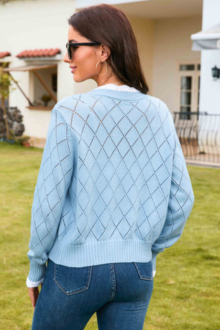 Elegant solid Lace - Trimmed Argyle Cardigan