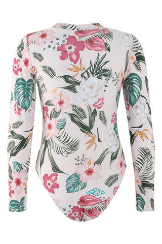Sweety Pink Floral Zip Long Sleeve UPF50+ Rash Guard