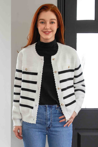 Knit Striped Button Long Sleeve Cardigan Sweaters