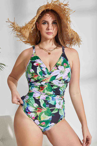 Womens Plus Size Printed One Piece Swimsuits Tummy Control Bathing Suits Wrapped V Neck Swimwear