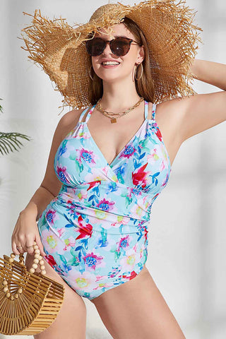 Womens Plus Size Printed One Piece Swimsuits Tummy Control Bathing Suits Wrapped V Neck Swimwear