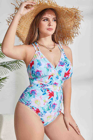 Womens Plus Size Printed One Piece Swimsuits Tummy Control Bathing Suits Wrapped V Neck Swimwear