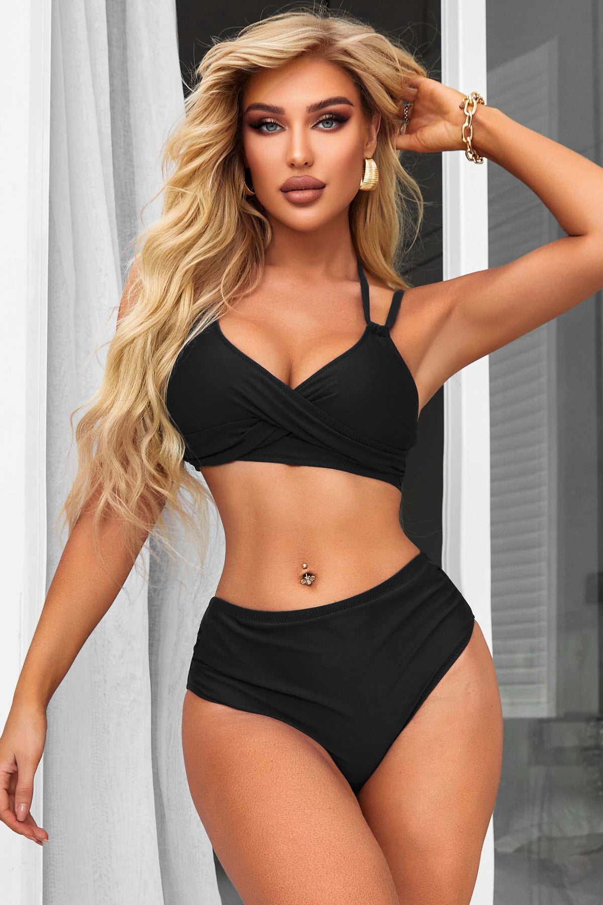 Chic Cross-Front Bikini with Tie-Back Detail
