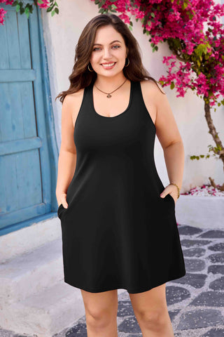 Summer Plus Dresses with Built in Bra Pockets Sleeveless Racerback Tank