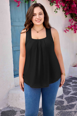 Plus Size Tank Tops with Built in Bra Square Neck Sleeveless Blouse Shirts Black
