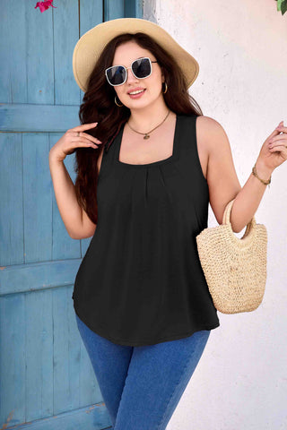 Plus Size Tank Tops with Built in Bra Square Neck Sleeveless Blouse Shirts Black