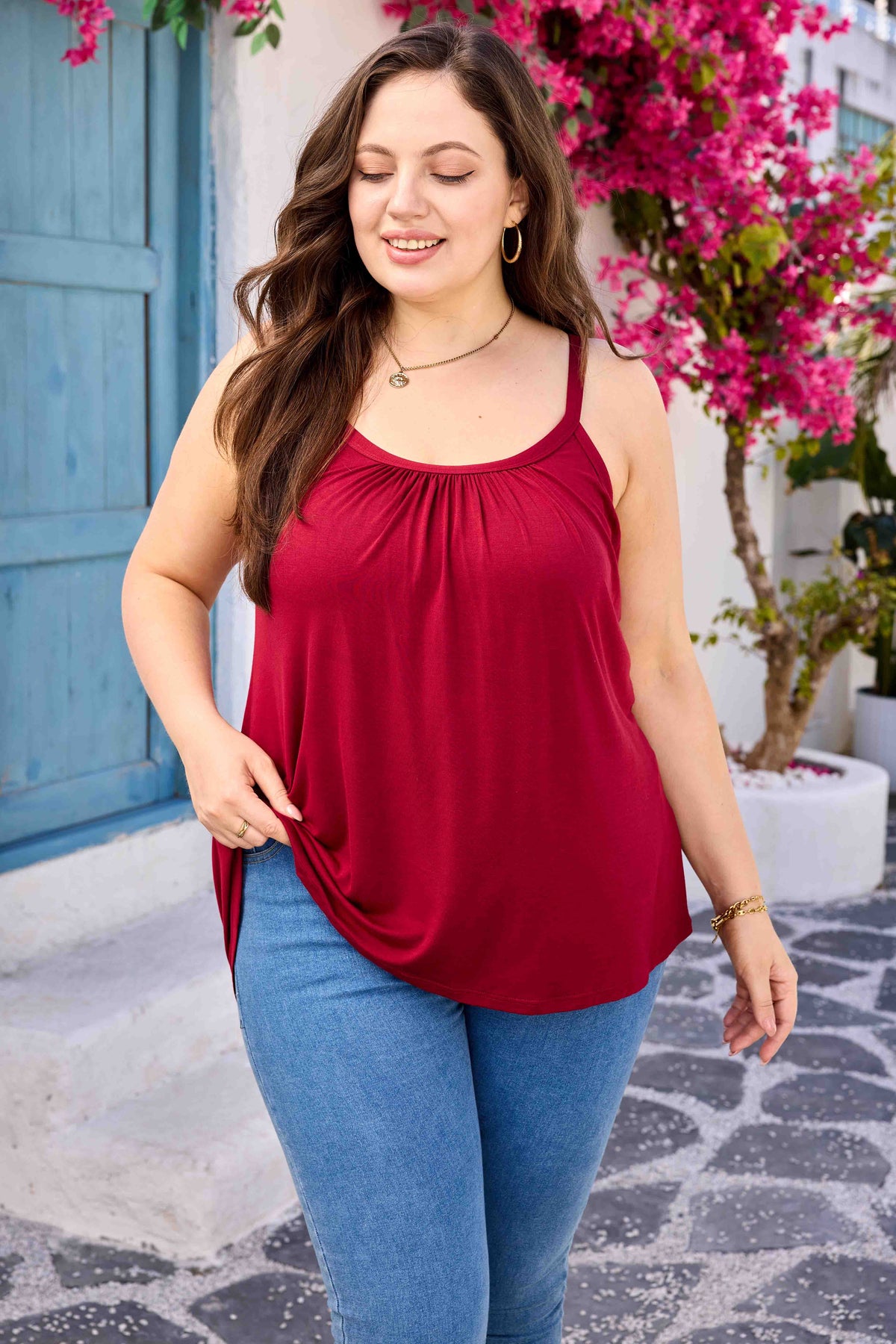 Women Plus Size Solid Color Camisole Tank Top with Built in Bra