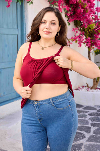 Women Plus Size Solid Color Camisole Tank Top with Built in Bra