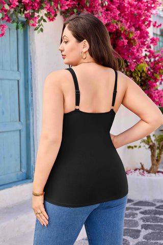 Plus Size Solid Tank Top with Shelf Bra Adjustable Wide Strap Camisole