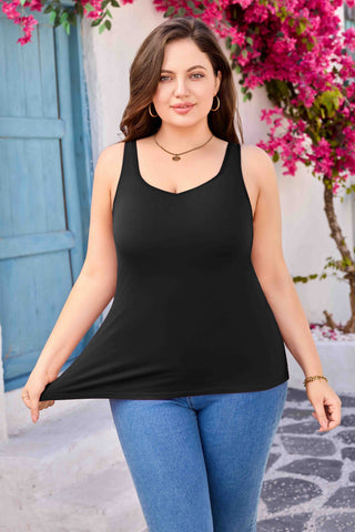Plus Size Solid Tank Top with Shelf Bra Adjustable Wide Strap Camisole