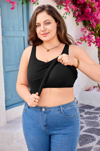 Plus Size Solid Tank Top with Shelf Bra Adjustable Wide Strap Camisole