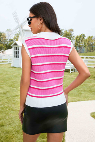 Striped Sleeveless Polo - Style Sweater Vest