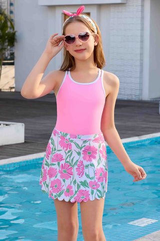 Girls One Piece Swimsuit with Skirt Bathing Suit Crisscross Back Swimwear