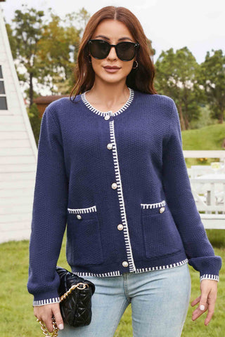 Knit Tweed Button Down Chunky Cardigans Sweaters