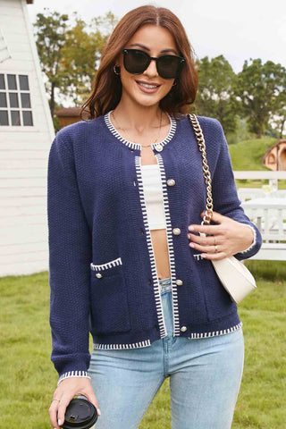 Knit Tweed Button Down Chunky Cardigans Sweaters