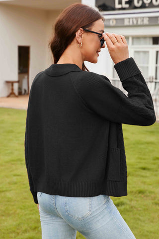Classic Cable - Knit Cardigan with Collar and Pockets