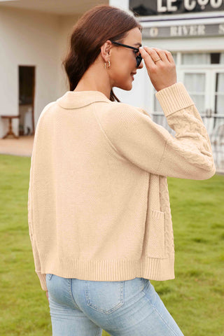 Classic Cable - Knit Cardigan with Collar and Pockets