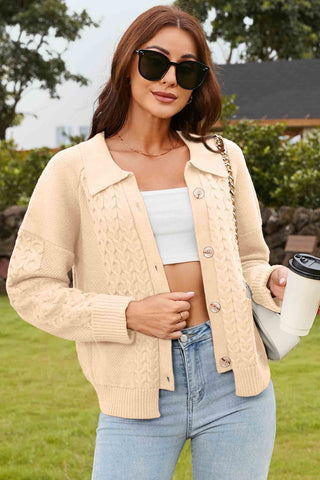 Classic Cable - Knit Cardigan with Collar and Pockets