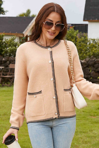 Knit Tweed Button Down Chunky Cardigans Sweaters