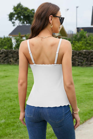 Lace Trim Cami Adjustable Spaghetti Strap Lettuce Hem Ribbed Tank Top