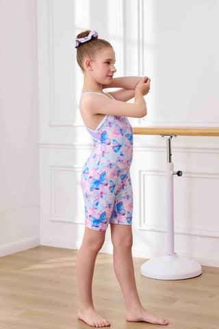 Girls' Gymnastics Leotard Sleeveless Butterfly Print with Shorts