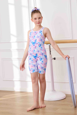 Girls' Gymnastics Leotard Sleeveless Butterfly Print with Shorts