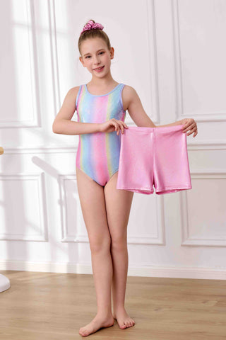 Gymnastics Leotards Rainbow Print Ballet Dance with Matching Shorts Set