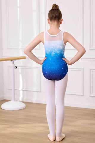 Girls Sparkly Snowflake Gymnastics Ballet Leotard with Tutu Skirt