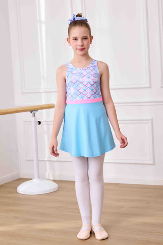 Leotards with Skirt Sparkly Sleeveless Gymnastics Dance Dresses Outfit