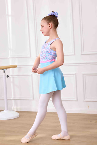 Leotards with Skirt Sparkly Sleeveless Gymnastics Dance Dresses Outfit