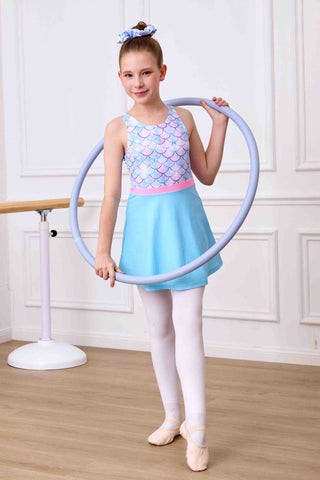 Leotards with Skirt Sparkly Sleeveless Gymnastics Dance Dresses Outfit