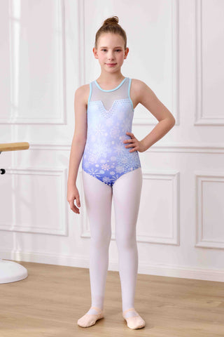 Girls Ballet Leotard with Skirt Sleeveless Snowflake Gymnastics Outfit