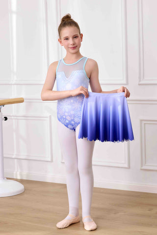 Girls Ballet Leotard with Skirt Sleeveless Snowflake Gymnastics Outfit