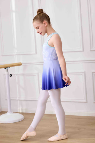Girls Ballet Leotard with Skirt Sleeveless Snowflake Gymnastics Outfit