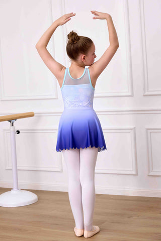 Girls Ballet Leotard with Skirt Sleeveless Snowflake Gymnastics Outfit