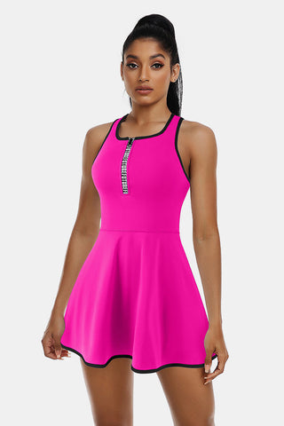 Tennis Dress Workout Dress with Shorts and Built-in Bra Sleeveless Athletic Racerback Magenta Golf Dress