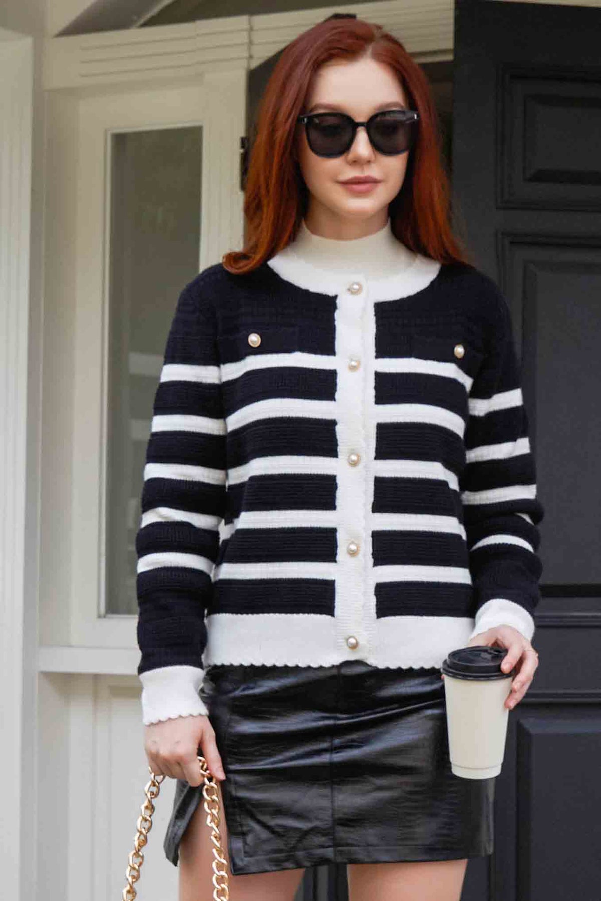 Knit Striped Button Long Sleeve Cardigan Sweaters