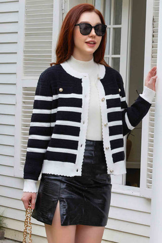 Knit Striped Button Long Sleeve Cardigan Sweaters
