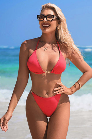 Women's Solid Color Halter Neck Bikini Set