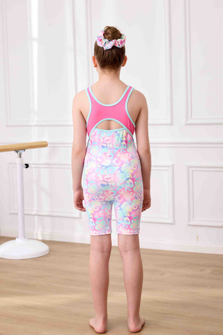 Girls' Gymnastics Leotard Sleeveless Sparkle Print with Shorts