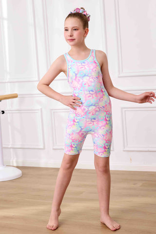 Girls' Gymnastics Leotard Sleeveless Sparkle Print with Shorts