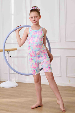 Girls' Gymnastics Leotard Sleeveless Sparkle Print with Shorts