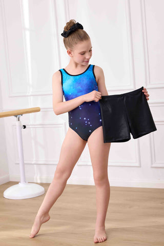 Gymnastics Leotards Starry Sky Print Ballet Dance with Matching Shorts Set