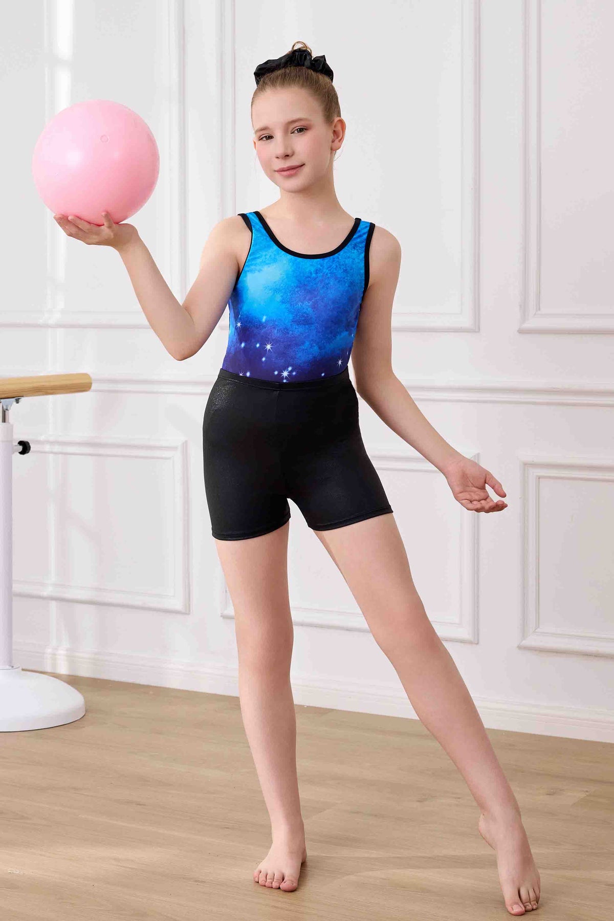 Gymnastics Leotards Starry Sky Print Ballet Dance with Matching Shorts Set