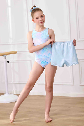Mermaid Gymnastics Leotards for Girls Dance Outfit Matching Shorts Set