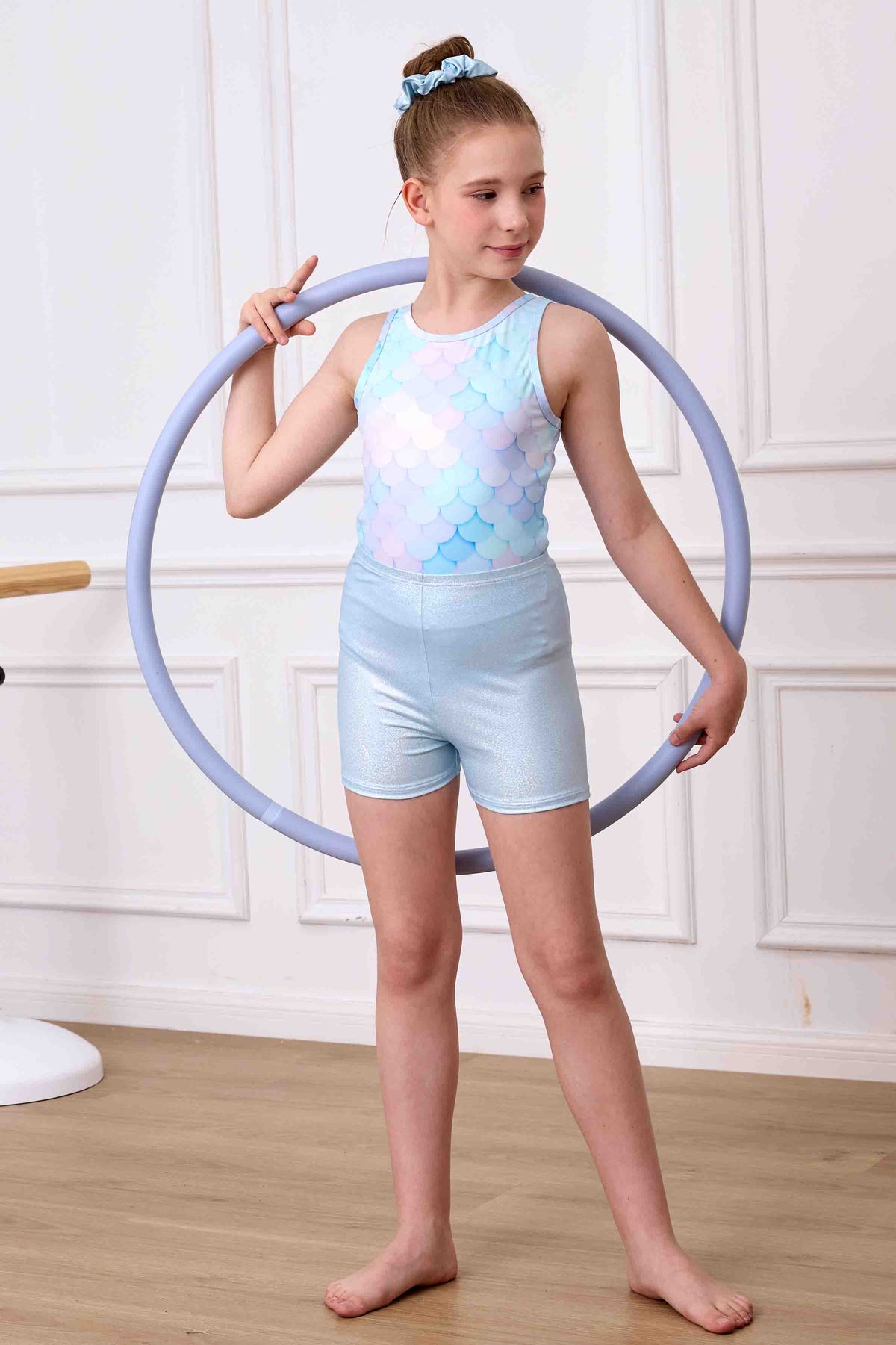 Mermaid Gymnastics Leotards for Girls Dance Outfit Matching Shorts Set