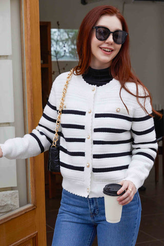 Knit Striped Button Long Sleeve Cardigan Sweaters