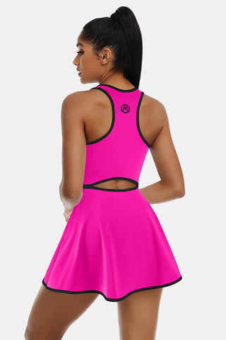 Tennis Dress Workout Dress with Shorts and Built-in Bra Sleeveless Athletic Racerback Magenta Golf Dress